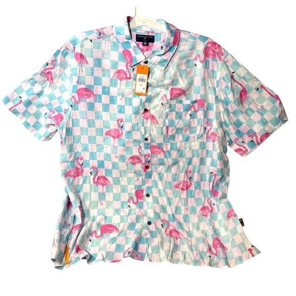 Margaritaville Casual Button Down Collard Men's Shirt Blue Flamingo Beach XXL - Picture 1 of 4